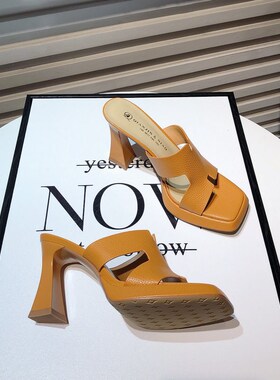 2024夏季新款网l红细跟高跟防水台一字女拖时尚气质外穿露趾凉拖