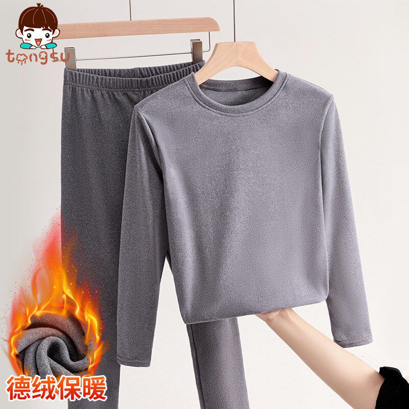 男童加绒打底衫双面q德绒儿童秋冬款低领保暖内搭大童秋衣潮