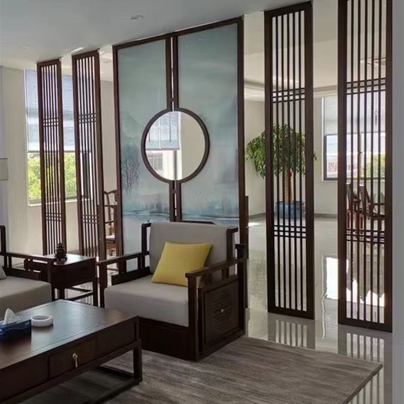 木作实木花格屏风隔断客厅玄关镂空新中式吊顶仿古门窗日式木格栅