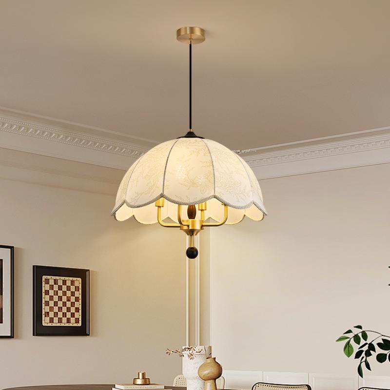 法式卧室吊灯奶油风印花布艺餐厅灯中古日式原木风书房灯厂家