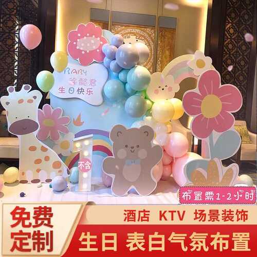 生日布置儿童宝宝百日宴满月宴周岁生日kt背景板气球用品场景布置