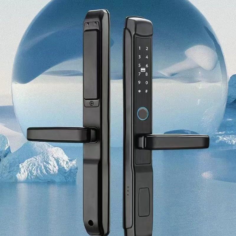 窄边门全自动断桥铝智能锁推拉门平移门框狭窄门锁指纹锁密码锁