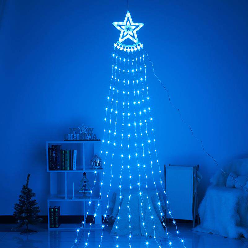 亚马逊现货RGB点控星星拖尾灯 圣诞节装饰瀑布灯遥控星星圣诞树灯