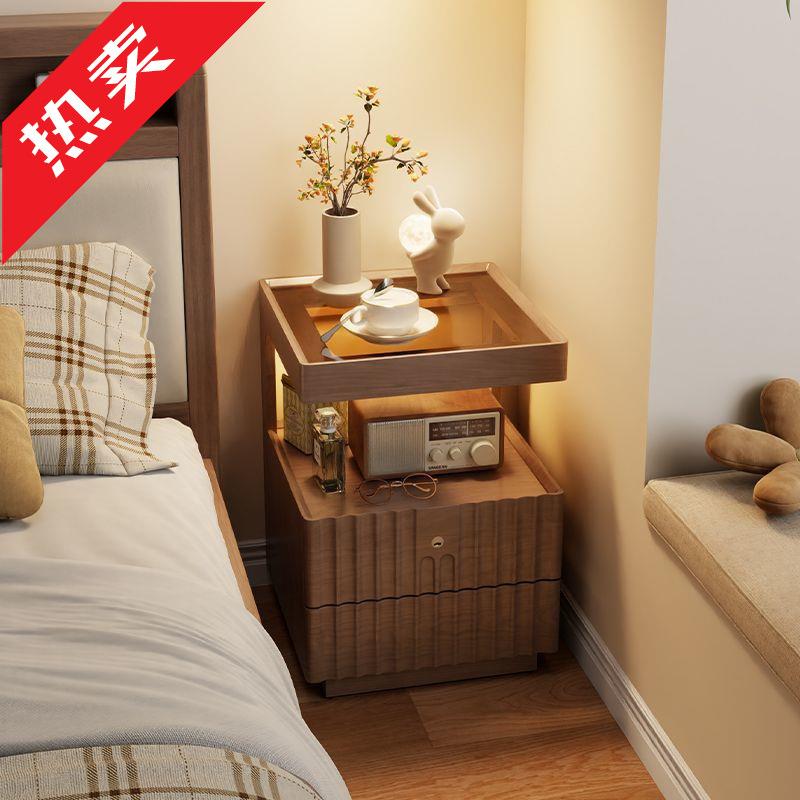 ir实木床头柜简约现代家用卧室带锁储物柜小型床边置物架简易收