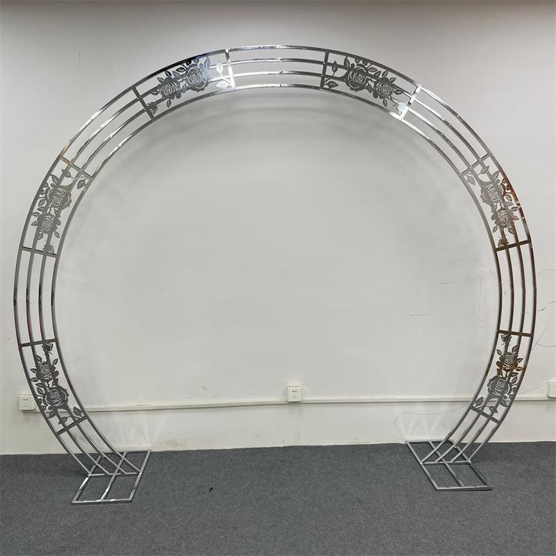 新款婚庆道具婚礼舞台背景铁艺圆形拱门花架四杠镂空玫瑰花架子屏
