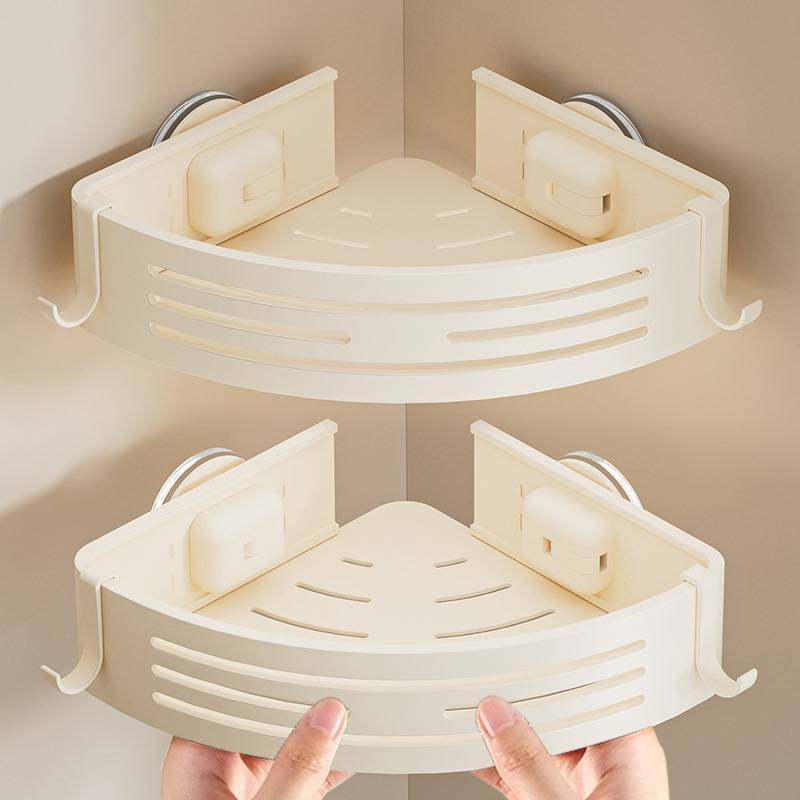 奶油白吸盘卫生间三角置物架免打孔厕所洗漱台转角壁挂式浴室收纳,厨房/烹饪用具,厨房墙壁置物架/厨房墙壁挂架,淘宝优惠券,粉丝福利购,淘宝优惠卷