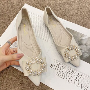 单鞋女夏2024年m新款春款单鞋女尖头软底百搭晚晚风温柔鞋平底瓢