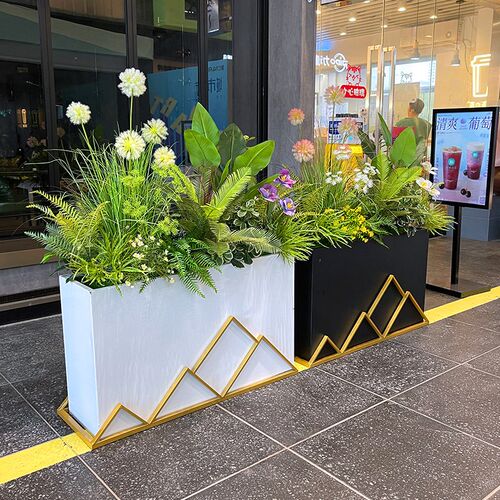 wo+仿真绣球花狗尾草芭蕉叶植物造景花箱搭配餐厅U奶茶店隔断装饰