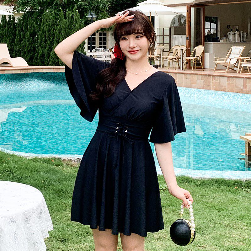 连体裙式泳衣女加肥特大码胖mm200斤遮肚肉显瘦保守泡温泉泳装300