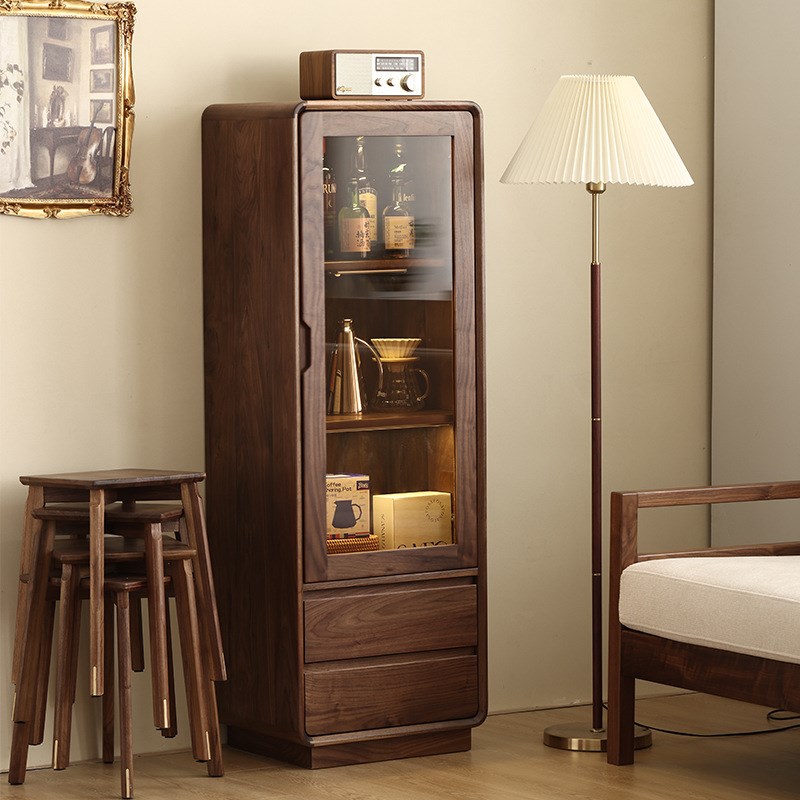 北美黑胡桃木实木边柜电视边柜立柜酒柜高低柜餐边柜全实木原木北