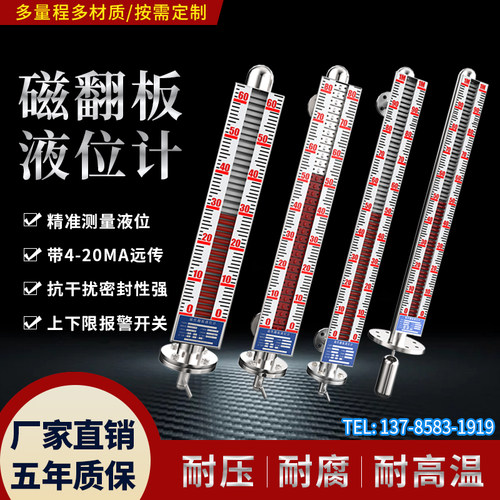 磁翻板液位计内衬四氟q耐腐水位油位计带远传4-20mA输出侧装