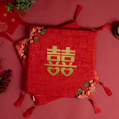 结婚喜事红色椅垫中式婚r礼敬茶跪垫新娘坐福垫婚房喜字沙发餐椅