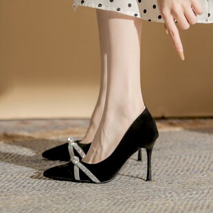 尖头高跟鞋30小码313233大码41一43脚胖加肥加宽女鞋子40细跟单鞋