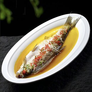 大号长条江鱼盘翘嘴鱼盘22v寸可加热保温白条鱼盘蒸鱼酒店陶瓷餐