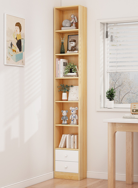 实木书架落地置物l架简易家用书柜儿童收纳柜子收纳柜靠墙边小窄