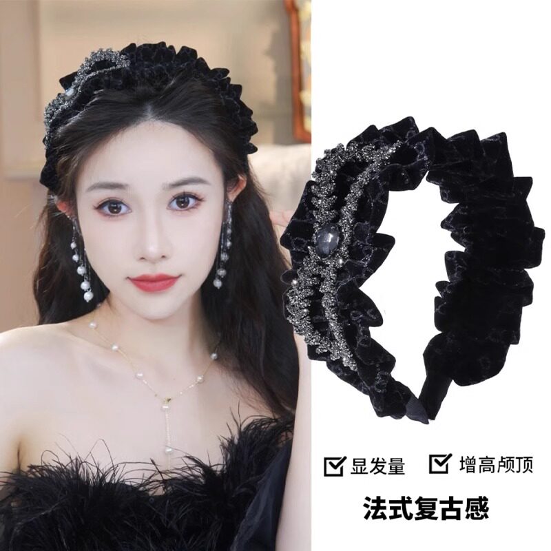 秋冬丝绒水钻星点发箍女20v24年新款宽边高颅顶压发宽头箍洗脸发