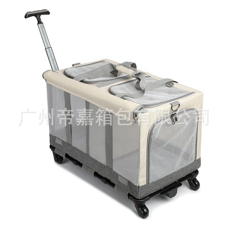 新款两厢万向轮宠物拉杆箱大容量外出便携两只装猫包可折叠宠物包