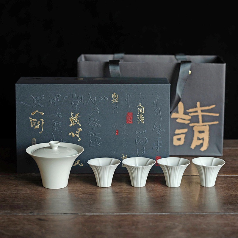 草木灰盖碗茶杯茶具套装家用中式仿古陶瓷K手工功夫茶具礼盒装送