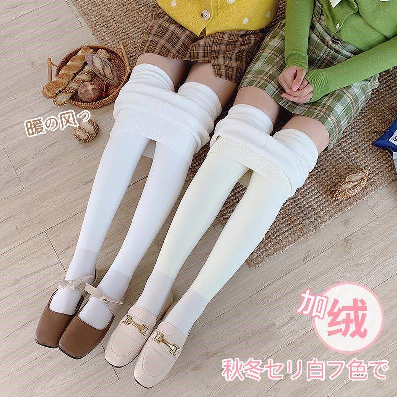 秋厚冬季加绒加白色裤袜保暖v萝莉白色丝连袜ZIK日系奶袜白色打底
