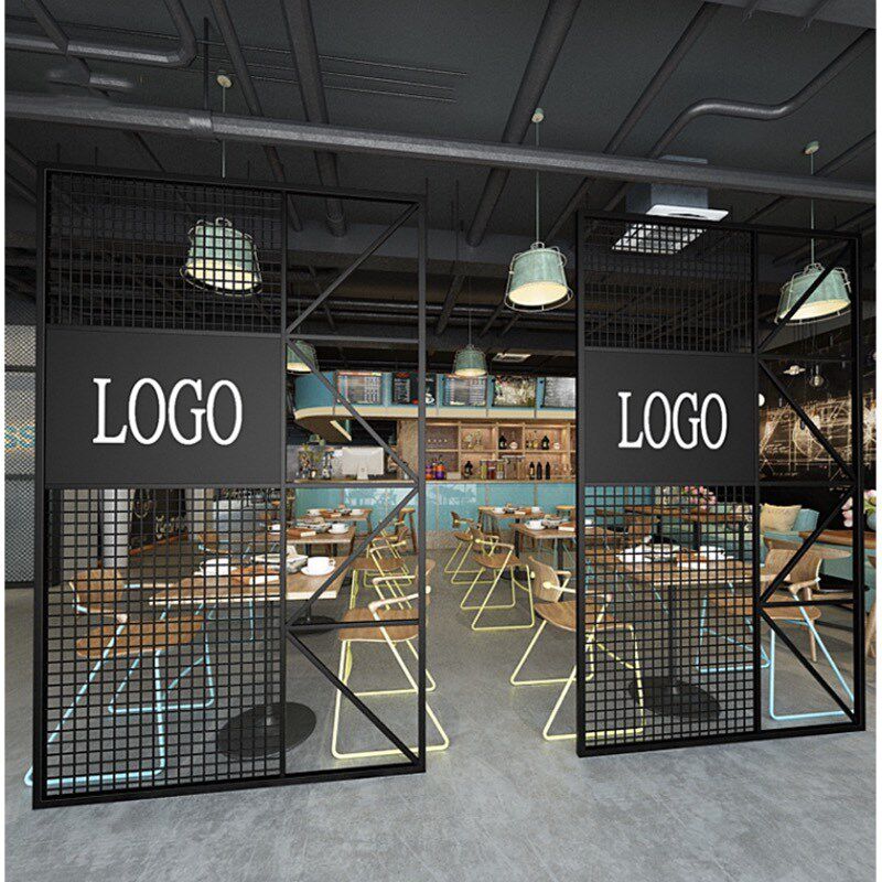 铁艺隔断工业风火锅店网格镂空装饰铁艺饭店隔断卡座屏风办公隔断