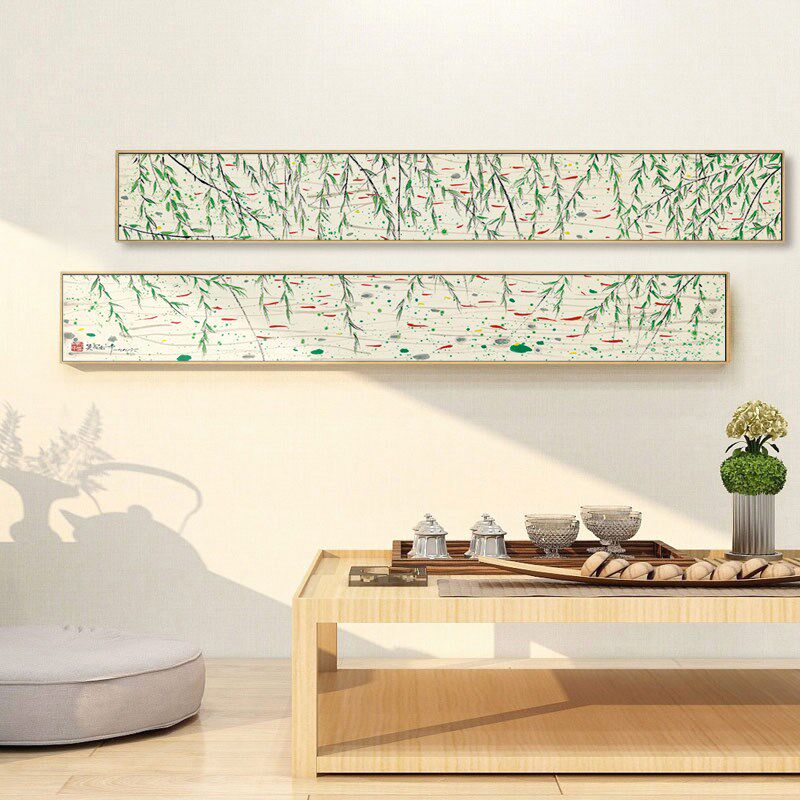 新中式现代简约客厅沙发背景墙装饰画清新窄长条餐厅挂画卧室床头