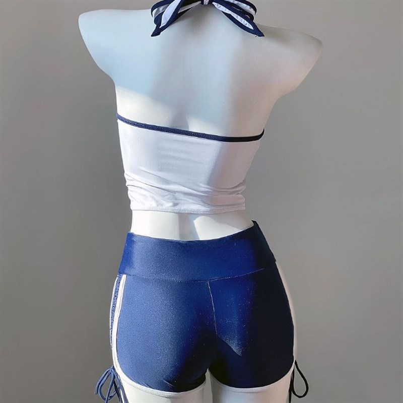 运动风分体泳衣女平角泳裤小胸聚拢带胸垫学生辣妹泡温泉游泳装