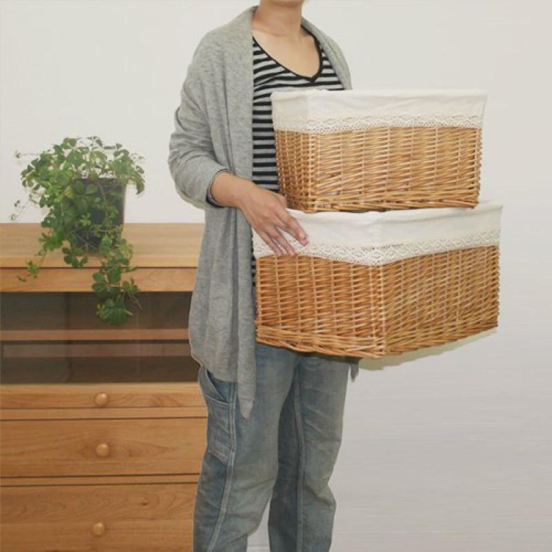藤筐家居特大号藤编柳编田园带盖收纳筐脏衣篮篮子储物箱整理箱篓