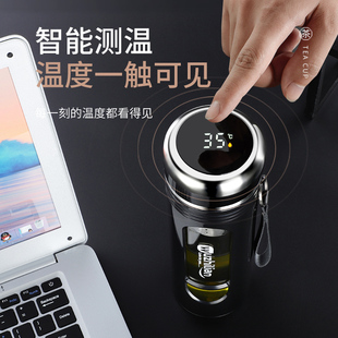 大容量防摔玻璃杯便携双层带盖水杯男女办公耐高温泡茶水分离杯子