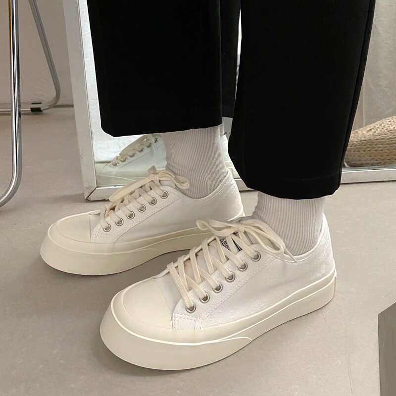 日系百搭可爱厚底增高大码41-43帆布鞋女韩版ins丑萌新色小白女鞋