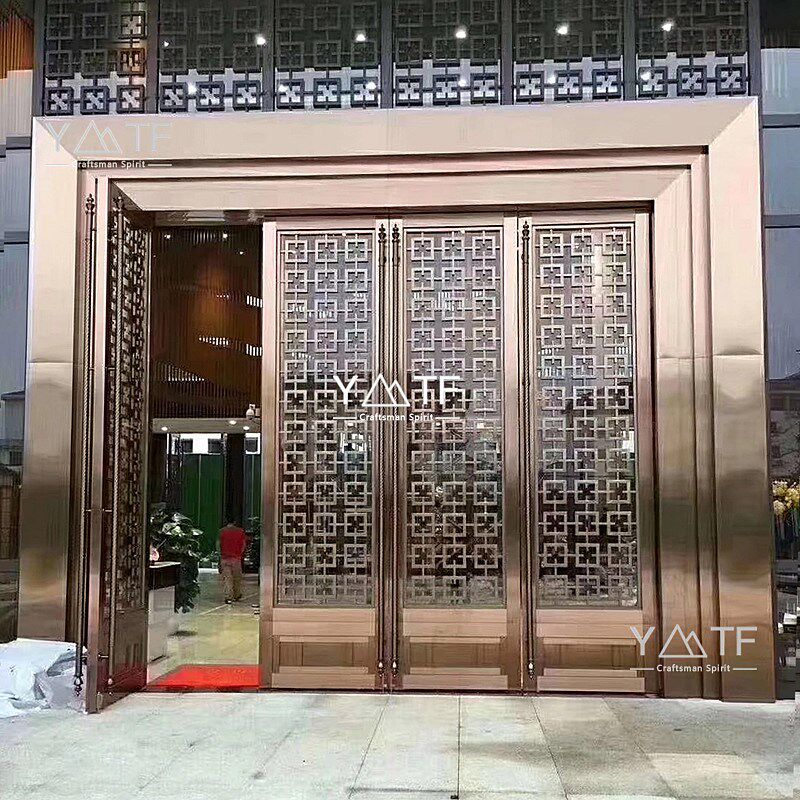 售楼部珠宝店铜门金属装饰大门定做E酒店玫瑰金不锈钢地弹簧玻璃