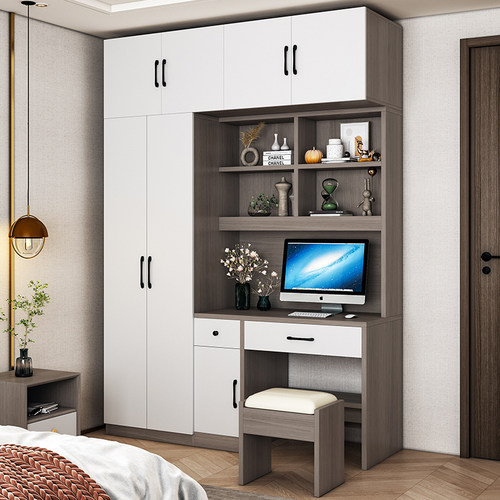 简约书桌带衣柜一体多功能办公桌书D柜儿童家用衣橱电脑桌连身组