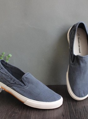 韩版新款流行男鞋帆布鞋男士一脚蹬懒人鞋水洗做旧黑灰色