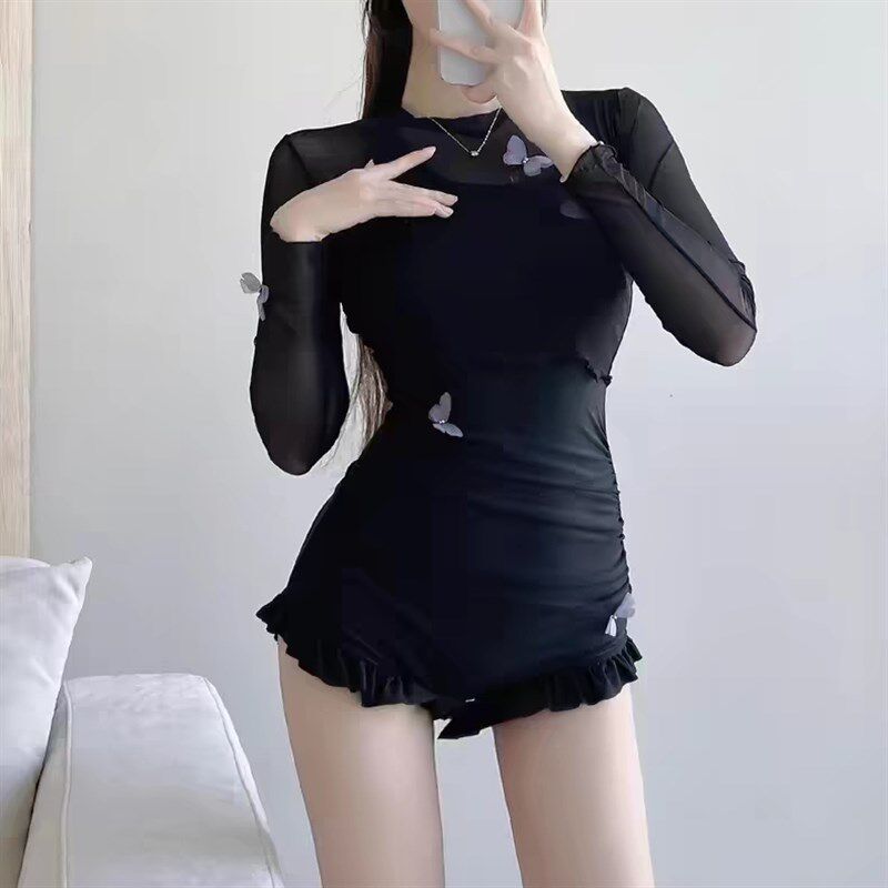 少女泳衣女高级感连体纯欲t两件套长袖防晒学生可爱日系女孩游泳