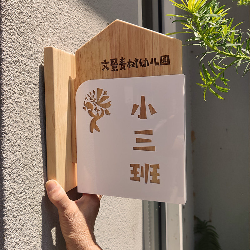 教室门牌学校培训机构卡通标识牌实木侧挂双O面幼儿园班级门牌定