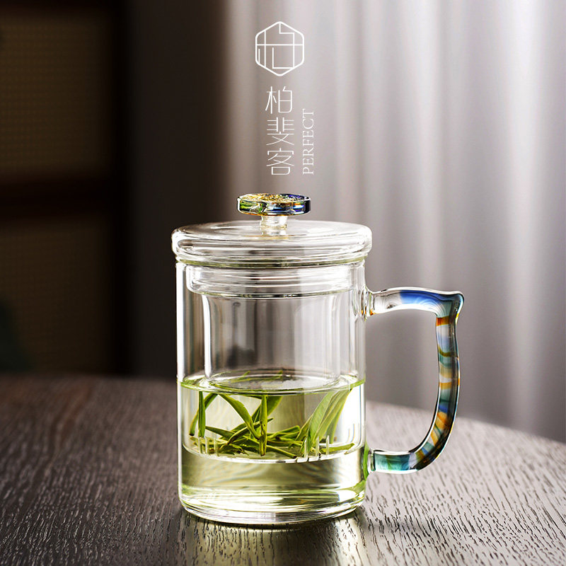 玻璃茶水分离月牙杯家用男士女士茶杯玻璃杯泡茶绿茶杯家用耐高温
