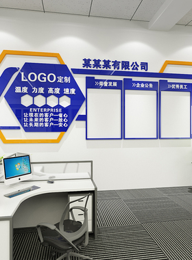 公司名称LOGO设计文化墙贴亚克力定制字办N公室员工风采照片展示