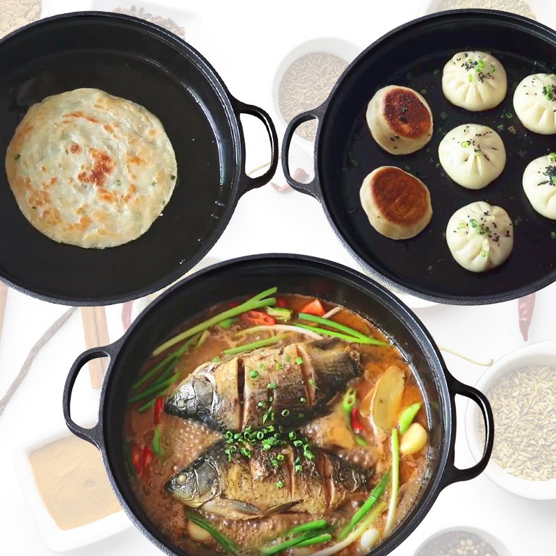 铸铁加厚平底烙饼锅不粘锅水煎包锅家用老式饼铛无涂层生铁锅煎锅