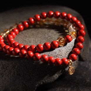 【壮的响亮】《j福泽朱华》朱砂黄水晶/福币本命年开运手链