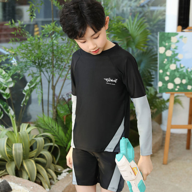 2024新款儿童男款分q体泳衣长袖可泡温泉大游泳包泳镜泳裤男童泳