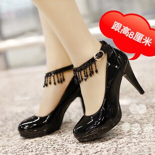 婚鞋女大红色新娘j高跟鞋细跟圆头防水台大码43单鞋结婚小码33鞋