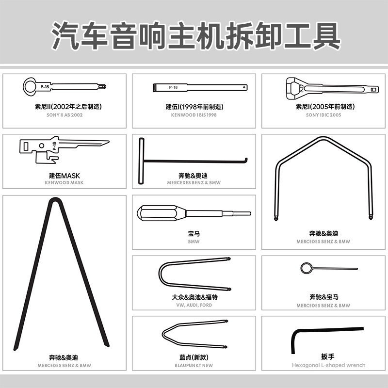 汽车CD音响主机拆卸工具宝马奥迪奔驰保时捷内饰中控改装音响拆装