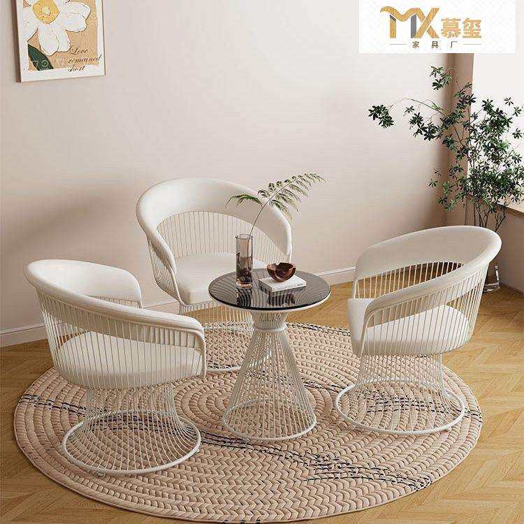 奶油风沙发椅设计师客厅接洽谈桌阳台休闲桌椅三件套可360°旋转