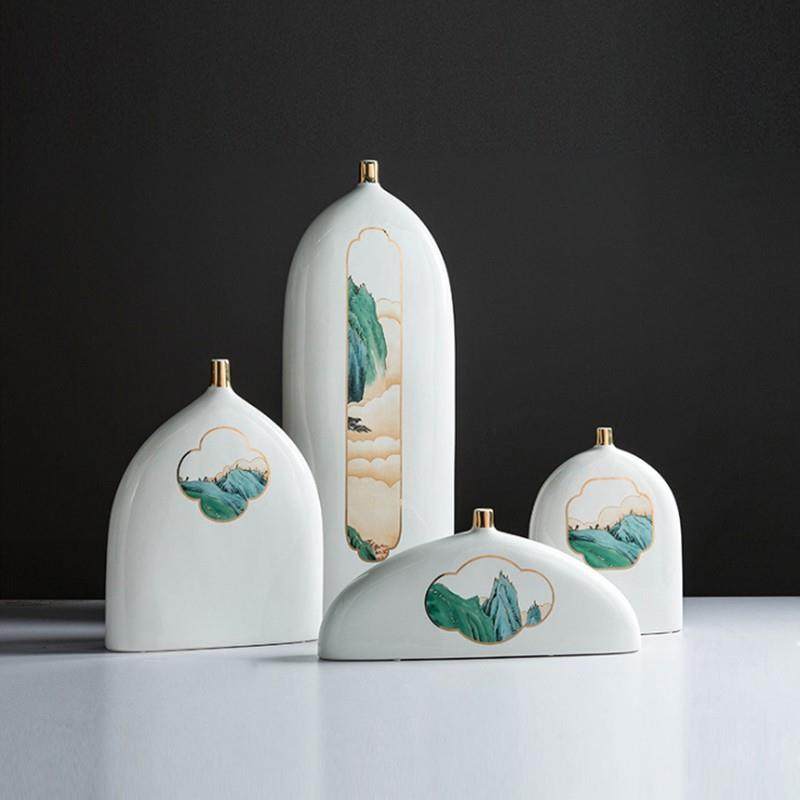 新中式扁形陶瓷山水花瓶花器摆件家居客厅样板房玄关酒店软装饰品,标准件/零部件/工业耗材,车间地垫,淘宝优惠券,粉丝福利购,淘宝优惠卷