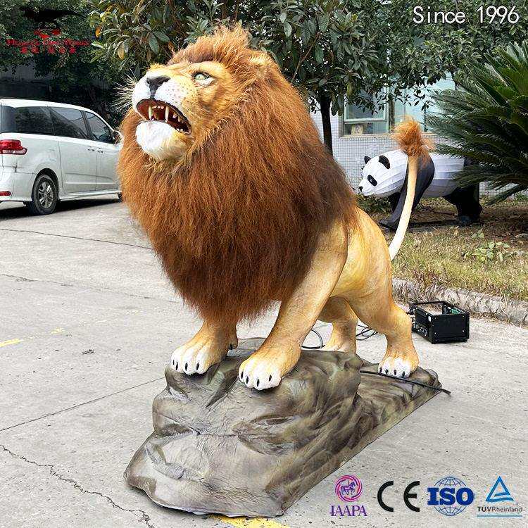 仿真模型制作工厂 逼真电动粘毛狮子模型 动态可发声 人气摆件