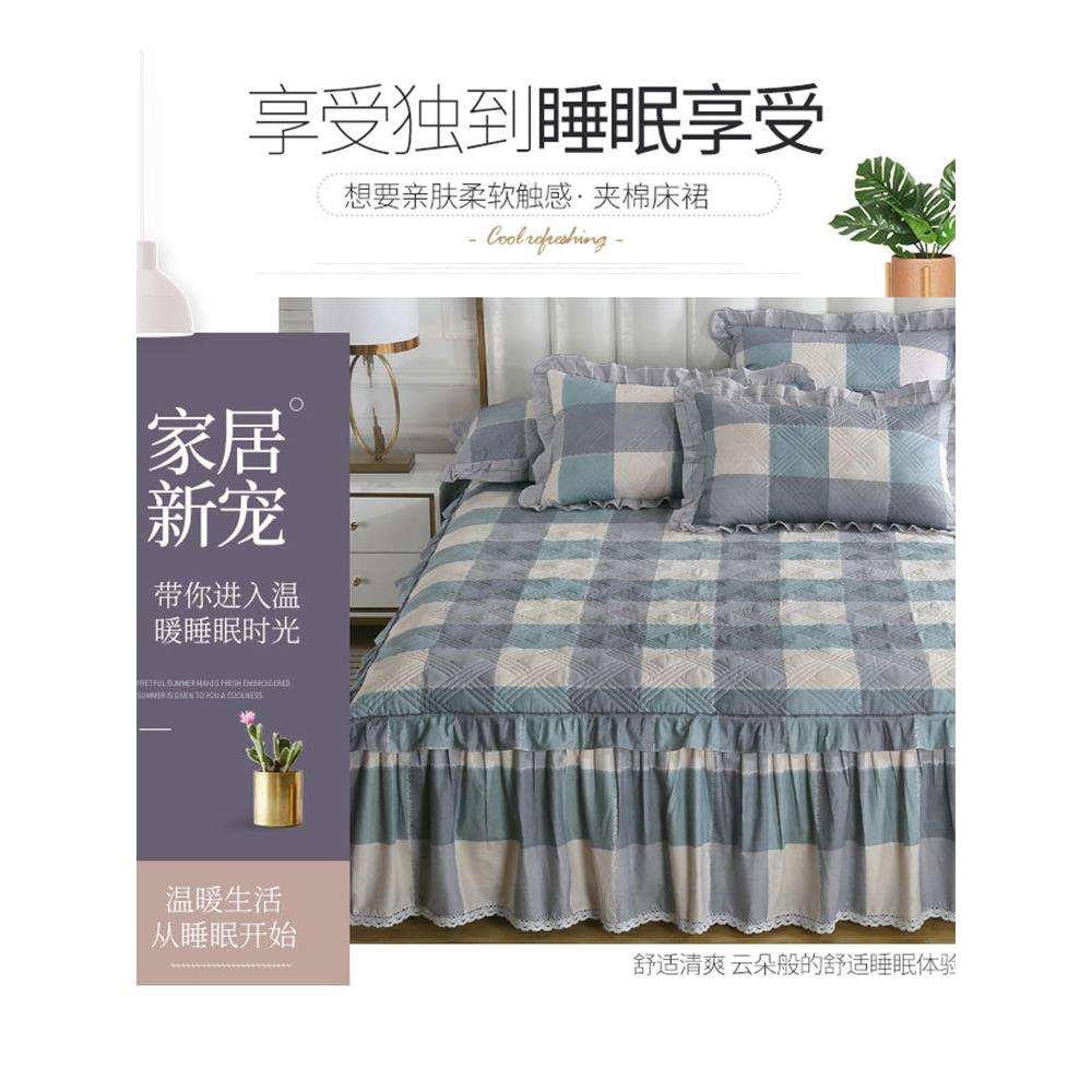 床单防滑夹棉四季通用床盖新款带高档床笠裙边套床裙床罩单件纯棉