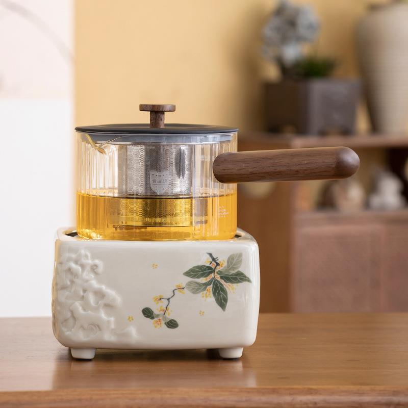 侧木把玻璃茶壶磁吸内胆煮茶壶316不锈钢电陶炉煮茶器加热茶器