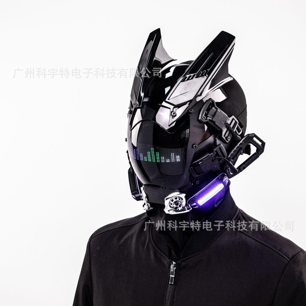 跨境亚马逊赛博朋克未来科技黑色发光面具cos漫展头套全脸面罩