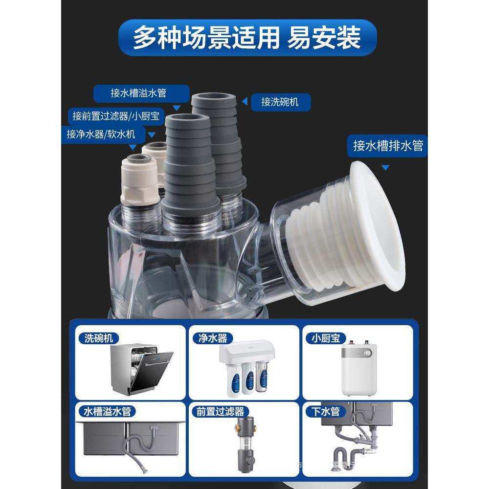 厨房下水管三头通下水道三通分水器五通水槽排水防返臭