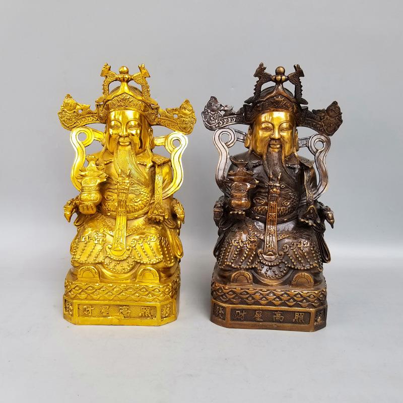 铜财神爷铜像财星聚宝盆高照财神铜器妙音铜艺风水装饰摆件
