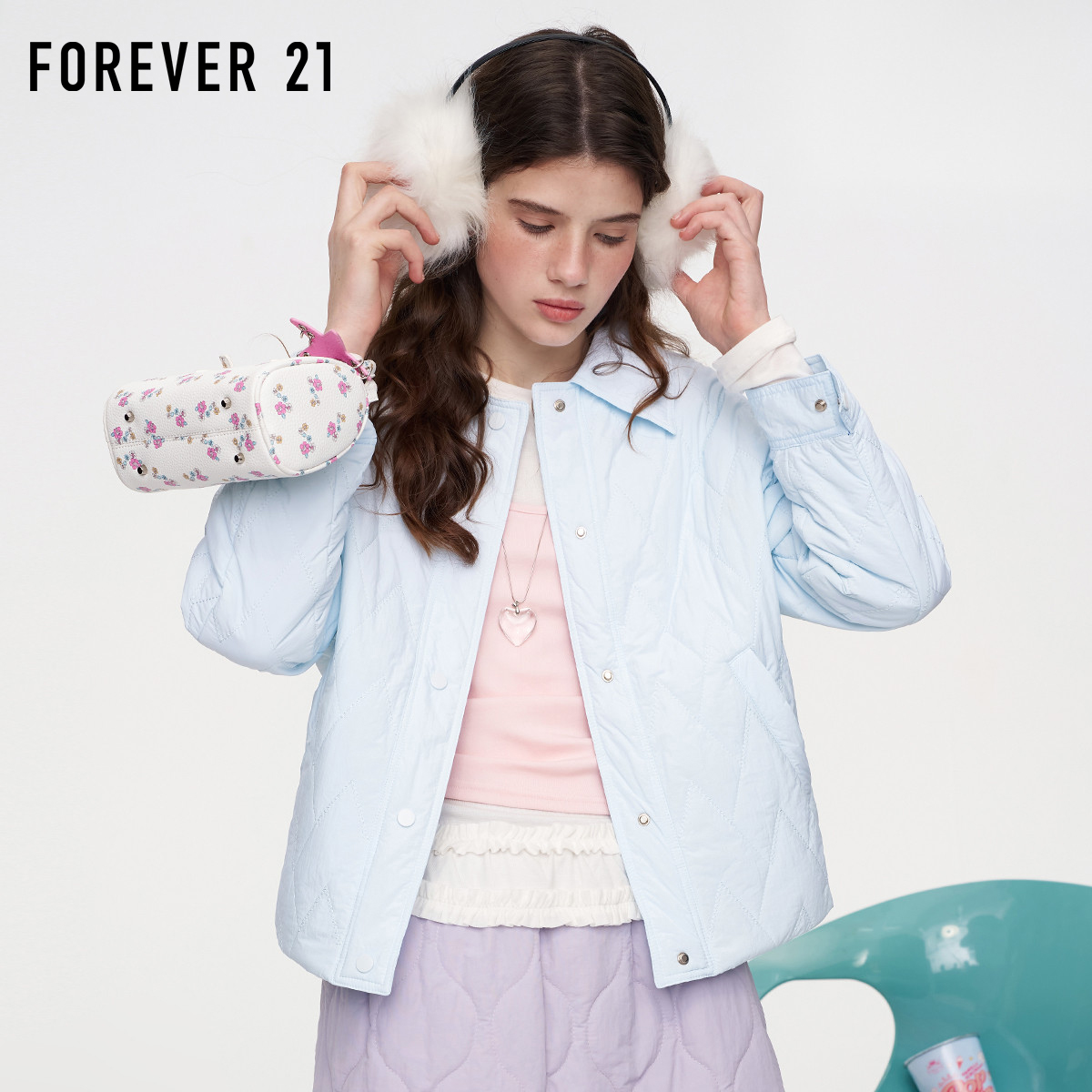 FOREVER21多巴胺浅蓝色棉衣